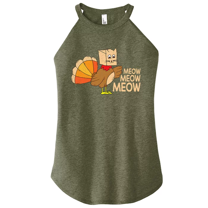 Thanksgiving Cat Funny Fake Cat Meow Thanksgiving Turkey Women’s Perfect Tri Rocker Tank