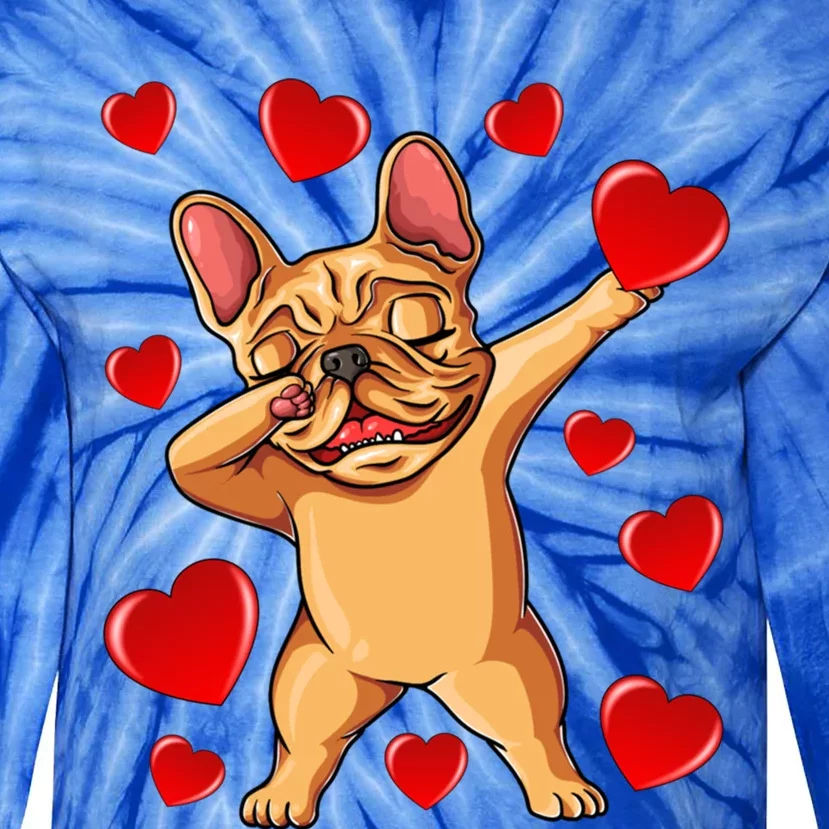 The Cream French Bulldog Dabbing Heart Valentines Day Gift Tie-Dye Long Sleeve Shirt