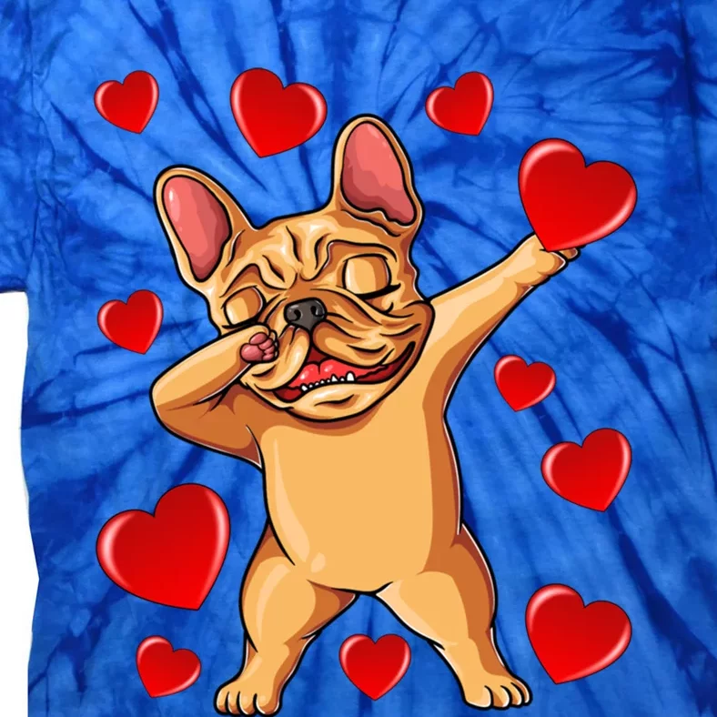 The Cream French Bulldog Dabbing Heart Valentines Day Gift Tie-Dye T-Shirt