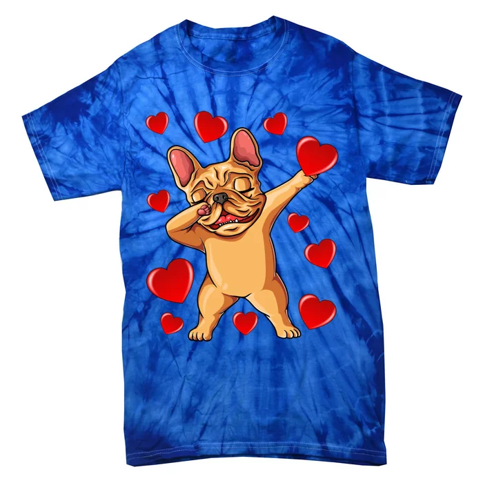 The Cream French Bulldog Dabbing Heart Valentines Day Gift Tie-Dye T-Shirt