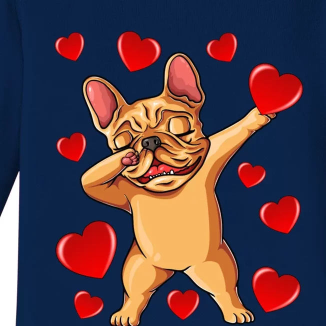 The Cream French Bulldog Dabbing Heart Valentines Day Gift Baby Long Sleeve Bodysuit