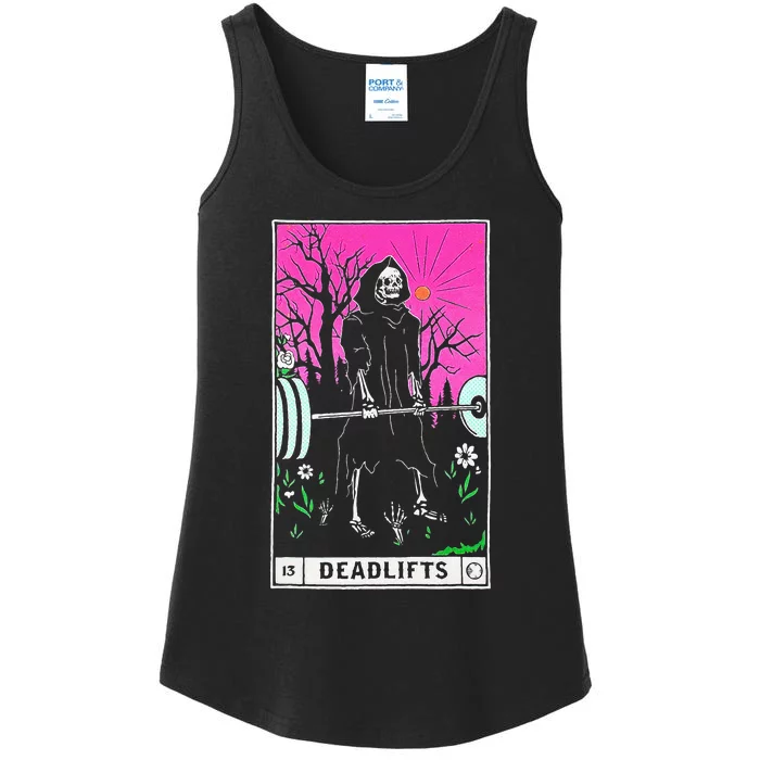 Tarot Card Funny Gym Deadlifts Workout Occult Reading Reader Ladies Essential Tank