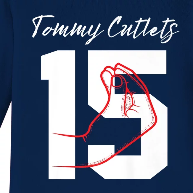 Tommy Cutlets Football Quarterback Ny Italian Hand Gesture Premium Baby Long Sleeve Bodysuit