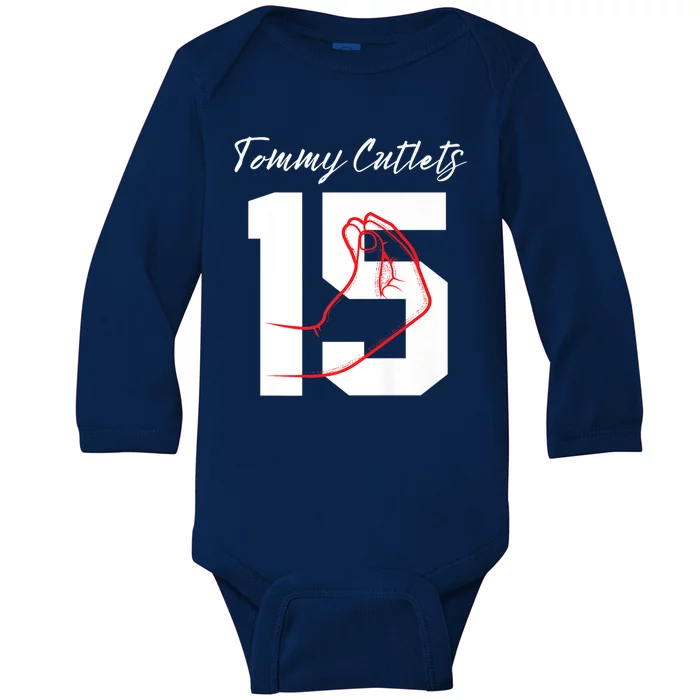 Tommy Cutlets Football Quarterback Ny Italian Hand Gesture Premium Baby Long Sleeve Bodysuit