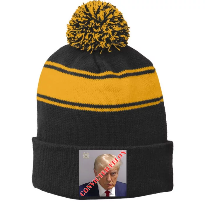 Trump Convicted Felon Stripe Pom Pom Beanie