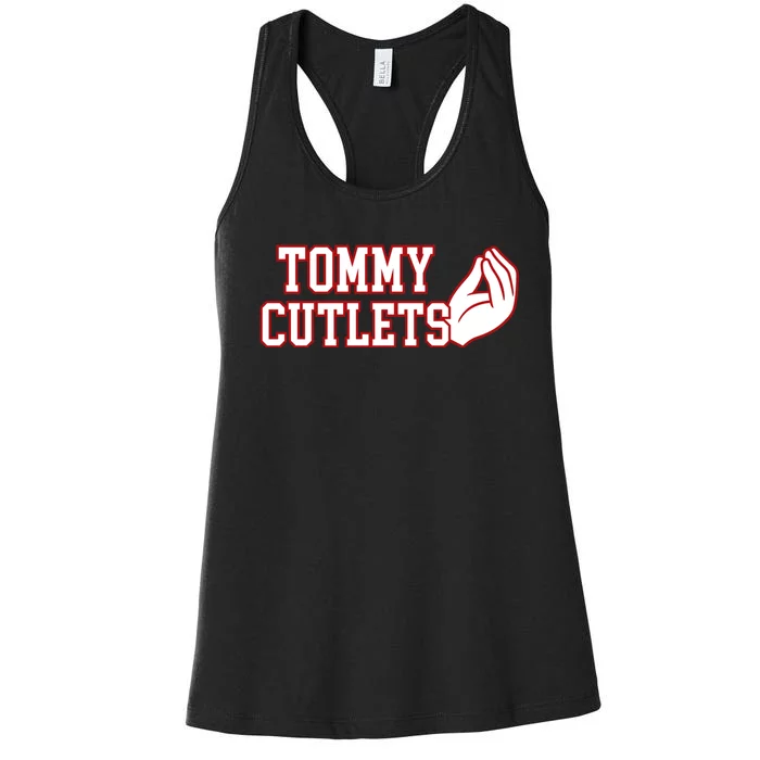 Tommy Cutlets Football Quarterback Ny Italian Hand Gesture Women's Racerback Tank