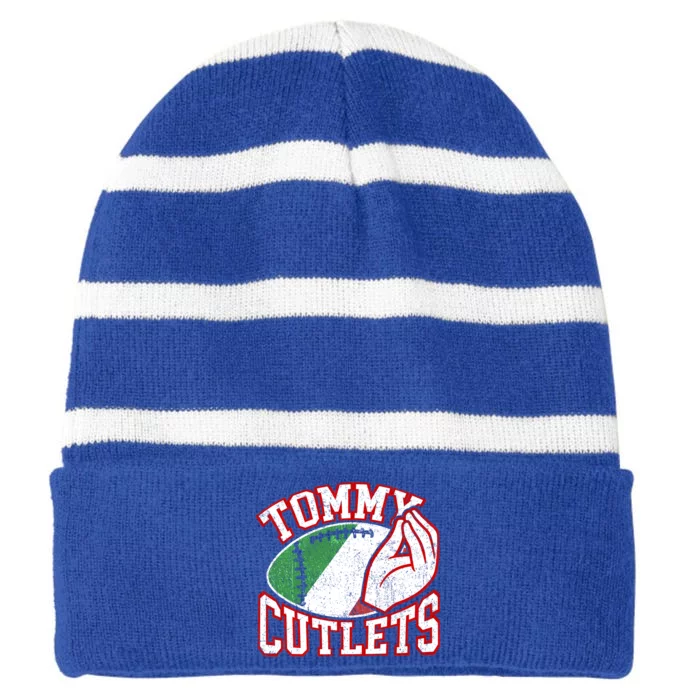 Tommy Cutlets Football Quarterback Ny Italian Hand Gesture Striped Beanie with Solid Band