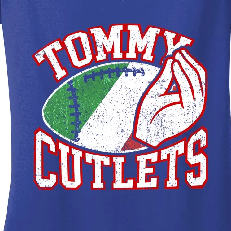 Tommy Cutlets Football Quarterback Ny Italian Hand Gesture Women's V-Neck T-Shirt