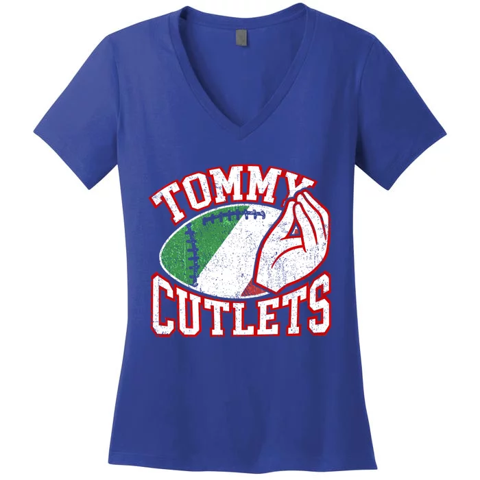 Tommy Cutlets Football Quarterback Ny Italian Hand Gesture Women's V-Neck T-Shirt