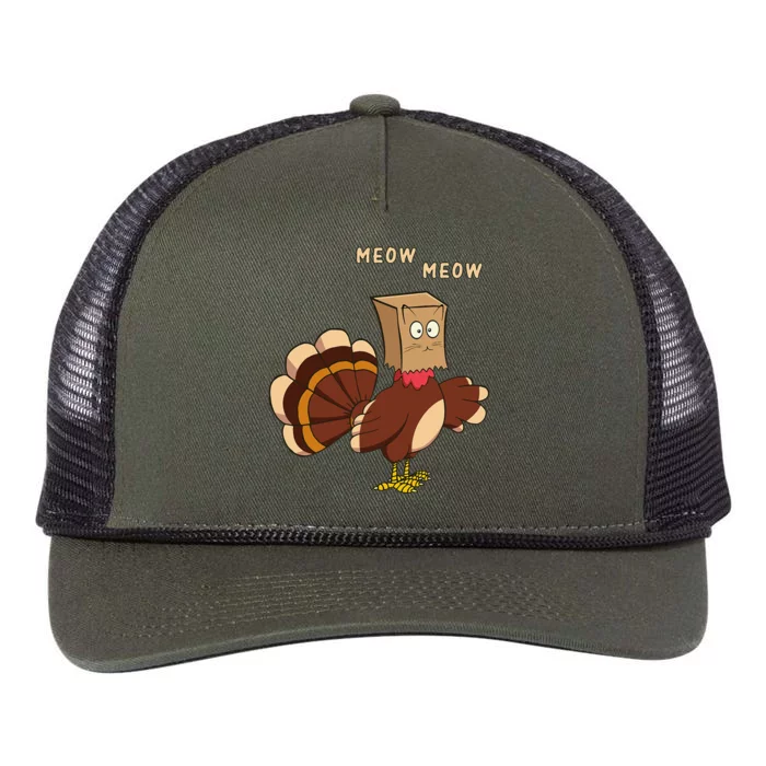 Thanksgiving Cat Funny Fake Cat Meow Thanksgiving Turkey Retro Rope Trucker Hat Cap