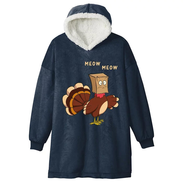 Thanksgiving Cat Funny Fake Cat Meow Thanksgiving Turkey Hooded Wearable Blanket