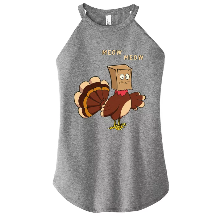 Thanksgiving Cat Funny Fake Cat Meow Thanksgiving Turkey Women’s Perfect Tri Rocker Tank