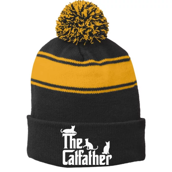 The CatFather Funny Cat Dad Cat Lover Gifts Stripe Pom Pom Beanie