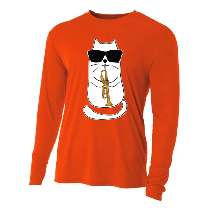 Trumpet Cat Funny Trumpet Player Cooling Performance Long Sleeve Crew