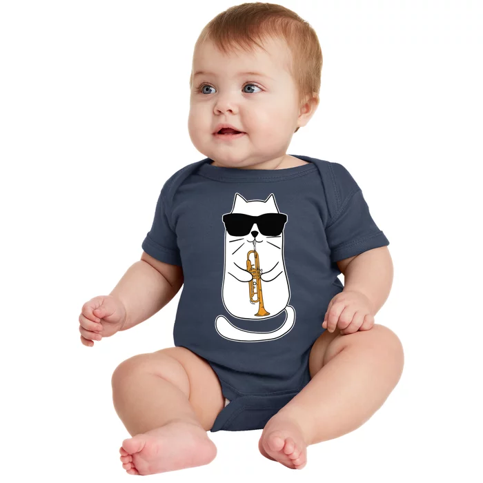 Trumpet Cat Funny Trumpet Player Baby Bodysuit