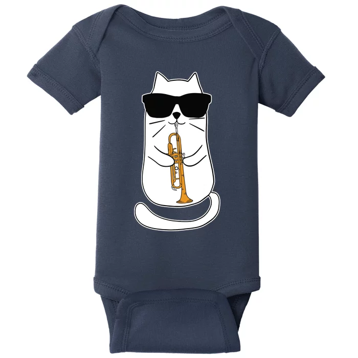 Trumpet Cat Funny Trumpet Player Baby Bodysuit