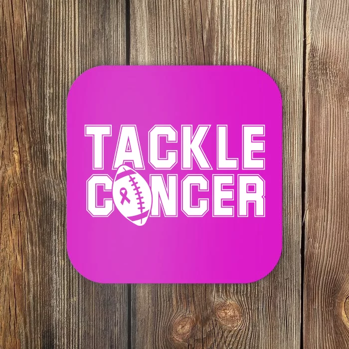 Tackle Cancer Football Ribbon Breast Cancer Awareness Coaster