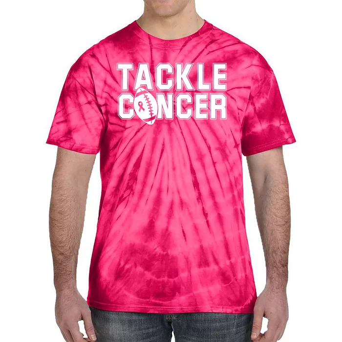 Tackle Cancer Football Ribbon Breast Cancer Awareness Tie-Dye T-Shirt