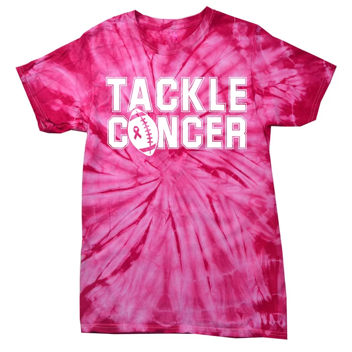 Tackle Cancer Football Ribbon Breast Cancer Awareness Tie-Dye T-Shirt