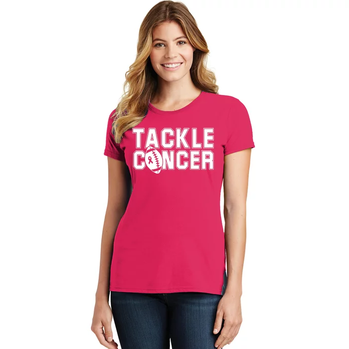 Tackle Cancer Football Ribbon Breast Cancer Awareness Women's T-Shirt