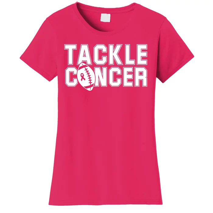 Tackle Cancer Football Ribbon Breast Cancer Awareness Women's T-Shirt