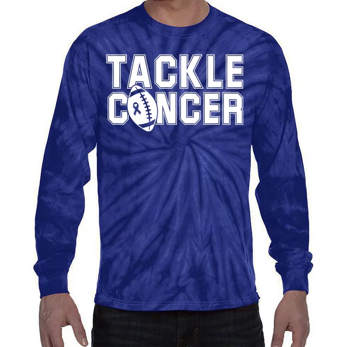 Tackle Cancer Football Ribbon Breast Cancer Awareness Tie-Dye Long Sleeve Shirt