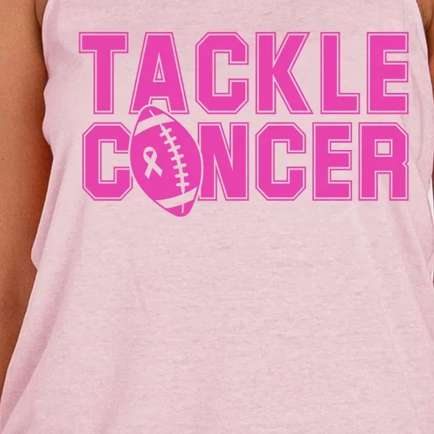 Tackle Cancer Football Ribbon Breast Cancer Awareness Women's Knotted Racerback Tank