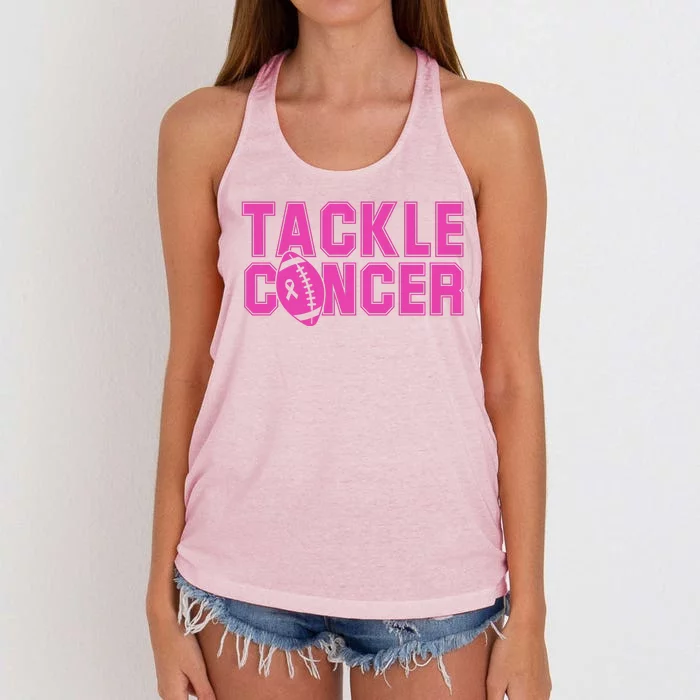 Tackle Cancer Football Ribbon Breast Cancer Awareness Women's Knotted Racerback Tank