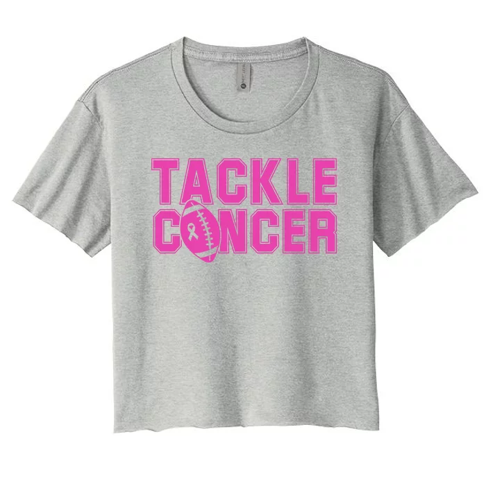 Tackle Cancer Football Ribbon Breast Cancer Awareness Women's Crop Top Tee