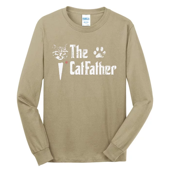 The Catfather Funny Fathers Day Gift For Cat Daddy Tall Long Sleeve T-Shirt