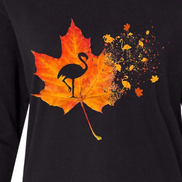 Th Cute Flamingo Thanksgiving Fall Leaves Costume Autumn Womens Cotton Relaxed Long Sleeve T-Shirt