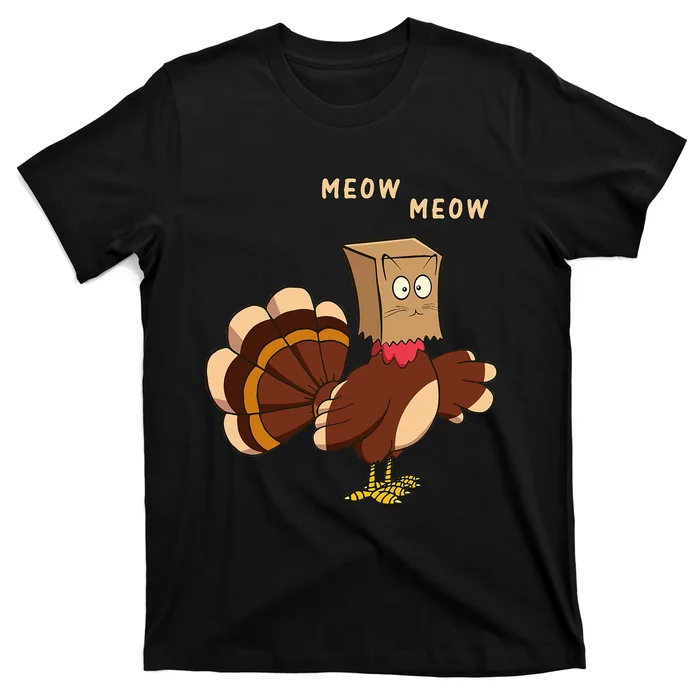 Thanksgiving Cat Funny Fake Cat Meow Thanksgiving Turkey T-Shirt