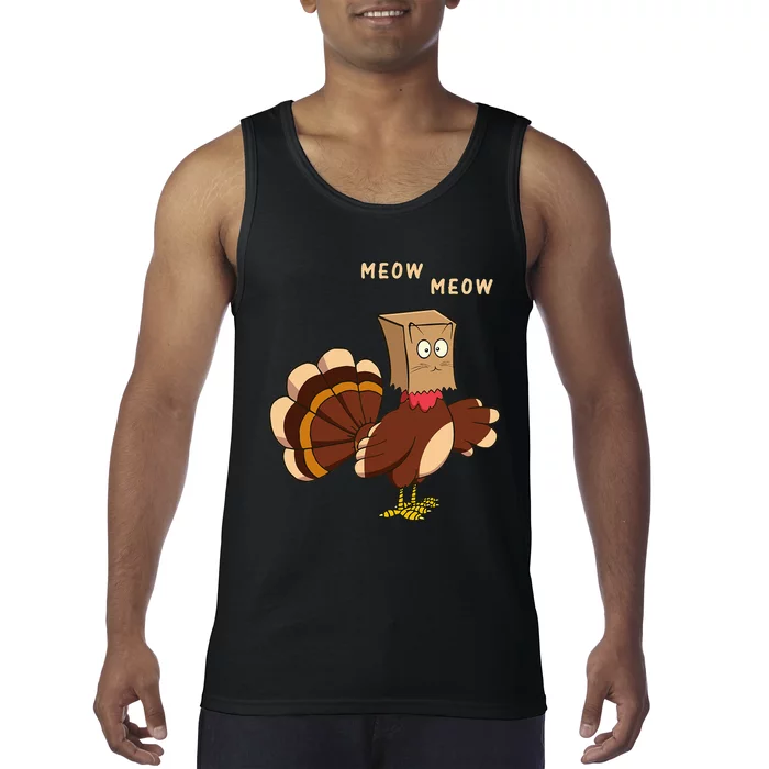 Thanksgiving Cat Funny Fake Cat Meow Thanksgiving Turkey Tank Top