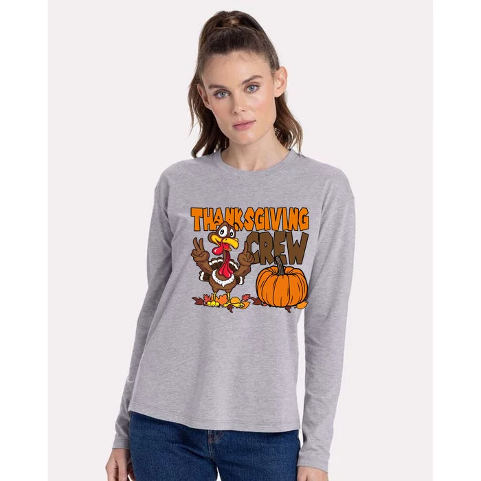 Thanksgiving Crew Funny Turkey Fall Womens Cotton Relaxed Long Sleeve T-Shirt