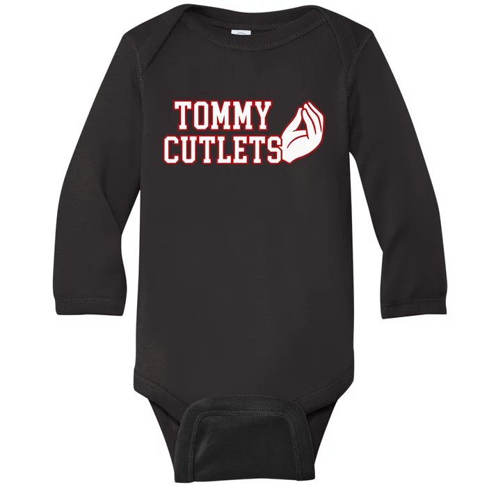 Tommy Cutlets Football Quarterback NY Italian Hand Gesture Baby Long Sleeve Bodysuit