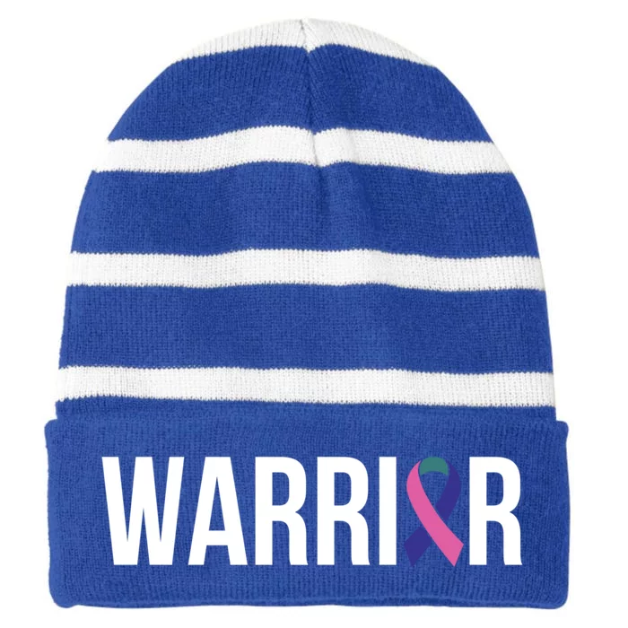 Thyroid Cancer Fight Cancer Ribbon Great Gift Striped Beanie with Solid Band