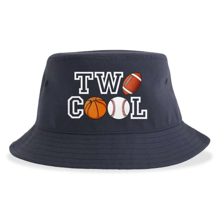 Two Cool For Birthday Boy Football Basketball Sustainable Bucket Hat