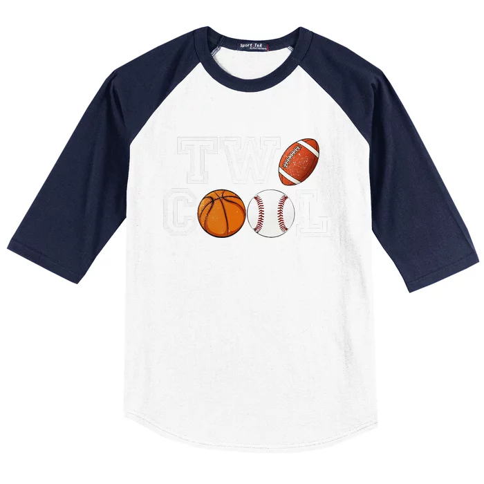 Two Cool For Birthday Boy Football Basketball Baseball Sleeve Shirt