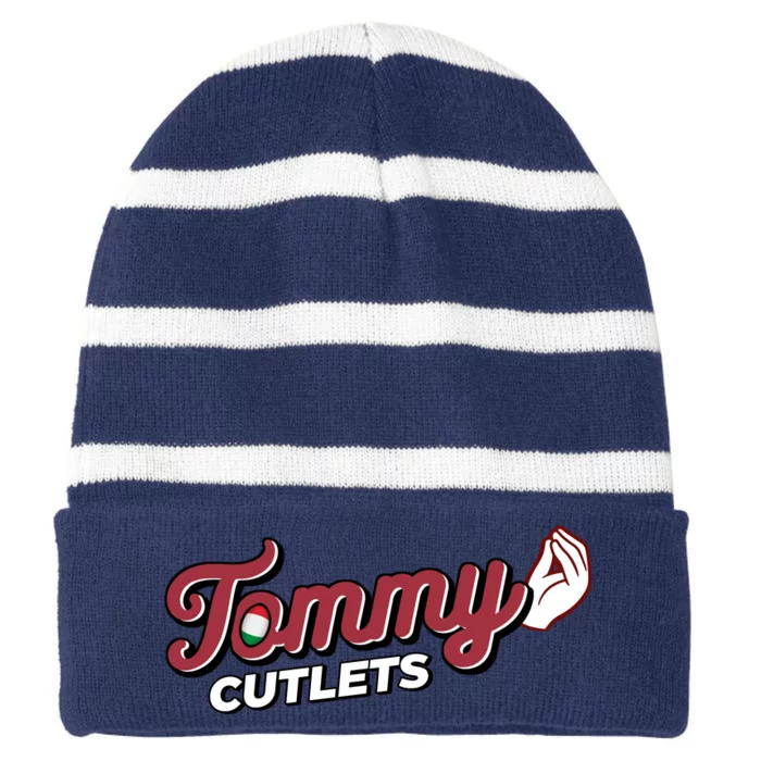 Tommy Cutlets Funny Italian Hand Football Striped Beanie with Solid Band