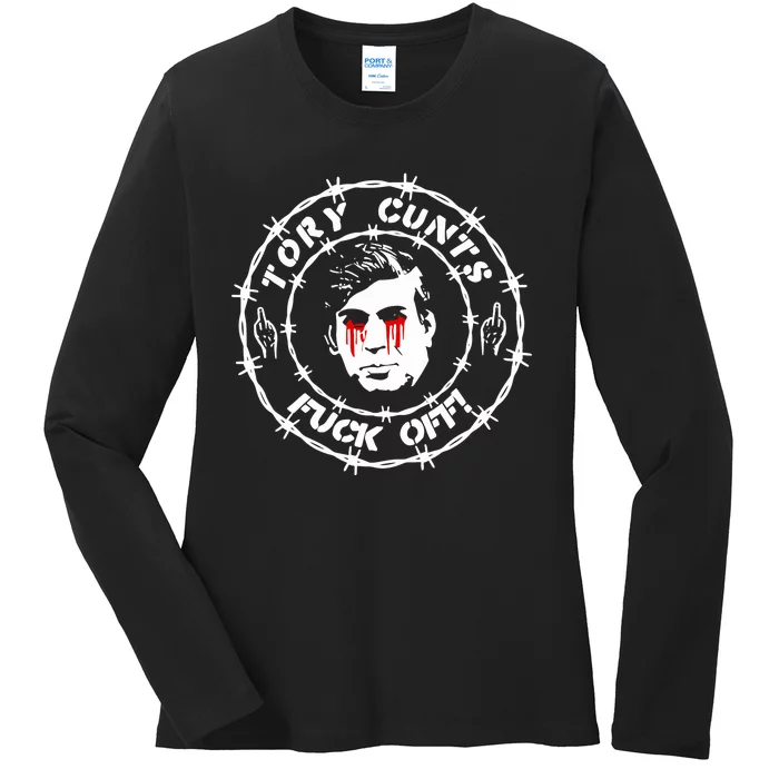 Tory Cunts Fuck Off Ladies Long Sleeve Shirt