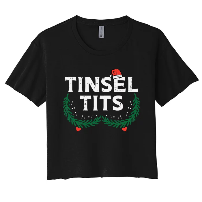 Tinsel Christmas Funny Xmas Matching Couple Wife Hers Women's Crop Top Tee