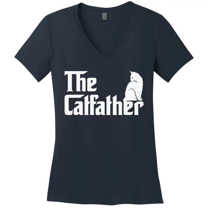 The Catfather Funny Cat Parody Fathers Day Gift Women's V-Neck T-Shirt