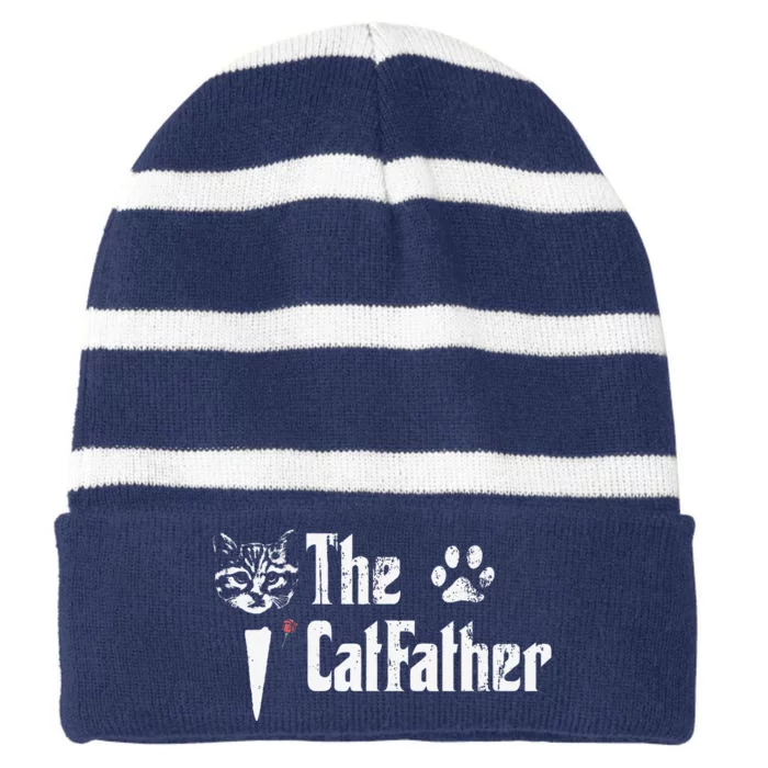 The Catfather Funny Fathers Day Gift For Cat Daddy Striped Beanie with Solid Band