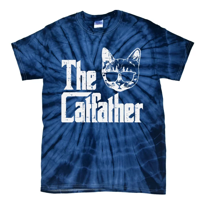 The Catfather Funny Cat Dad Fathers Day Movie Pun Papa Tie-Dye T-Shirt