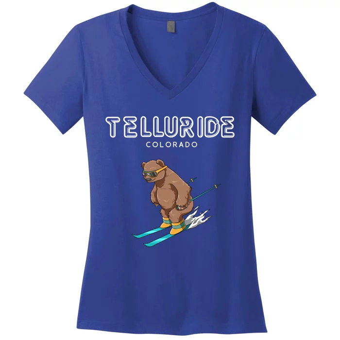 Telluride Colorado Funny Ski Grizzly Bear Great Gift Women's V-Neck T-Shirt