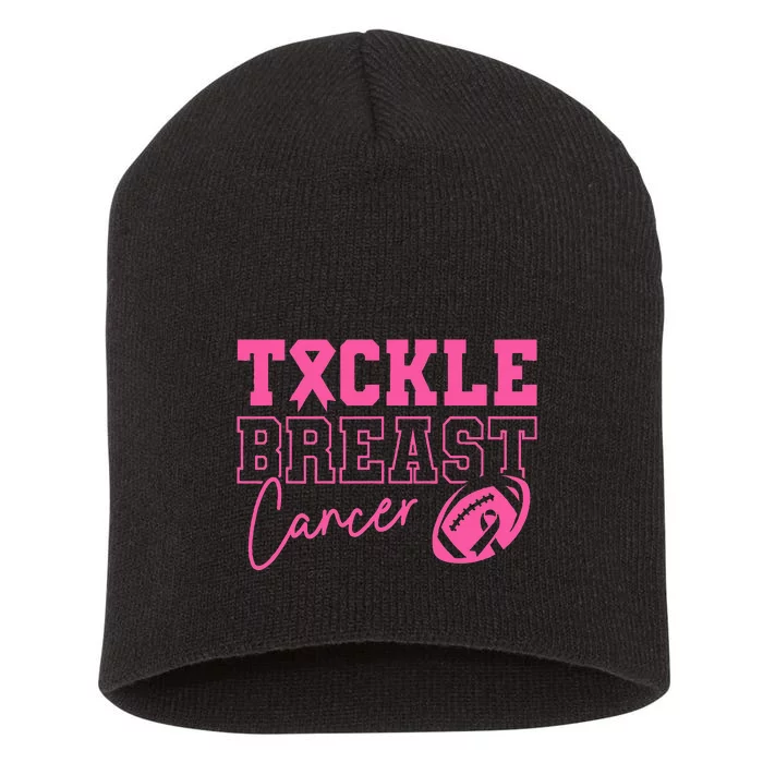 Tackle Cancer Football P.I.N.K. Ribbon Breast Cancer Awareness Short Acrylic Beanie