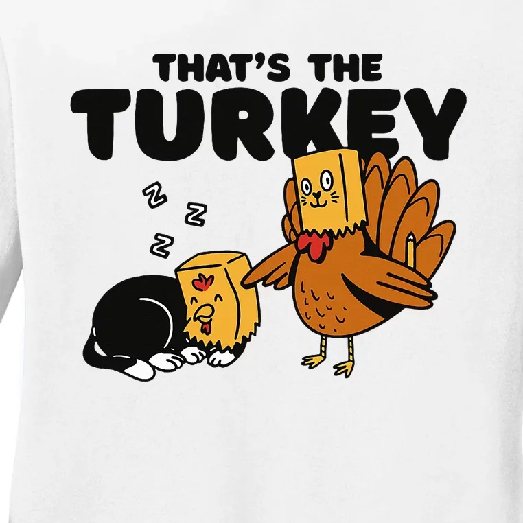 Thanksgiving Cat Funny Fake Cat Thanksgiving Turkey Ladies Long Sleeve Shirt