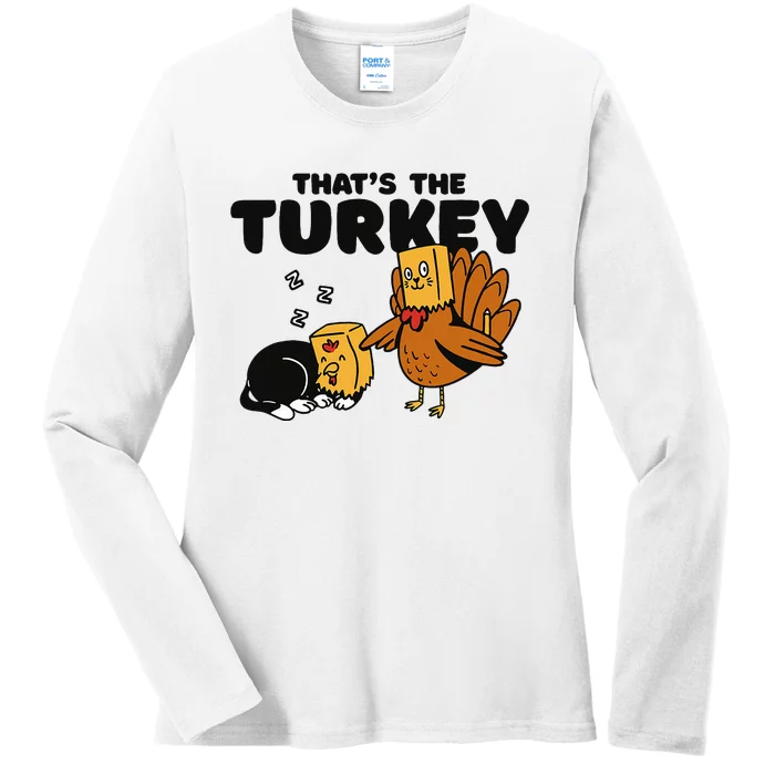 Thanksgiving Cat Funny Fake Cat Thanksgiving Turkey Ladies Long Sleeve Shirt