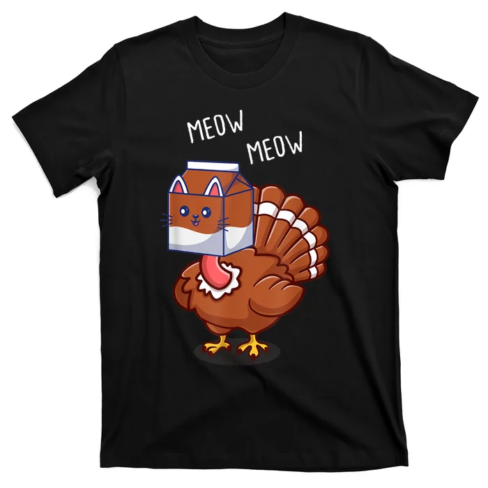 Thanksgiving Cat Funny Fake Cat Meow Thanksgiving Turkey T-Shirt