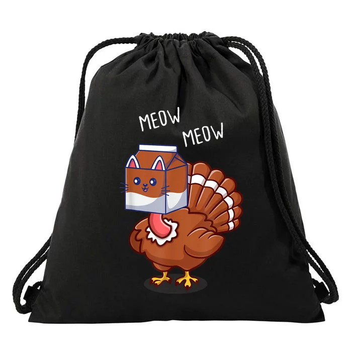 Thanksgiving Cat Funny Fake Cat Meow Thanksgiving Turkey Drawstring Bag